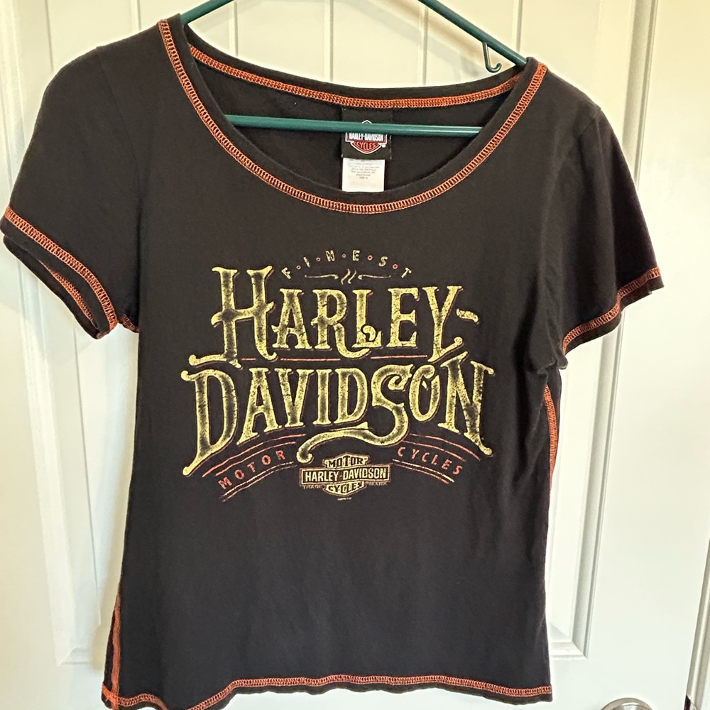 Harley-Davidson Black Tee with Gold and Orange Accents